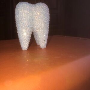 Beaded Tooth Trinket Figurine - White Iridescent